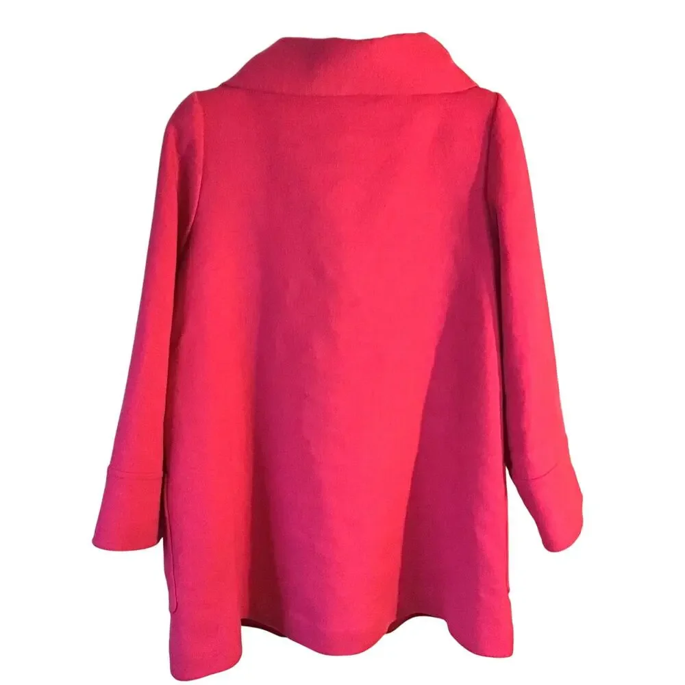 Kate Spade NY Hot Pink Bow Neck Wool Blend Coat Women’s Size M